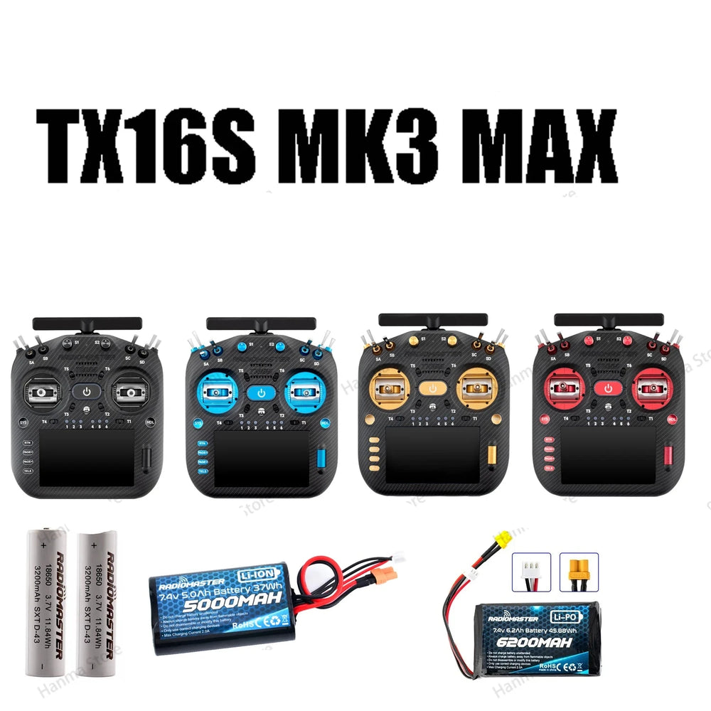 RadioMaster TX16S MK3 MAX accent-color and battery-option comparison