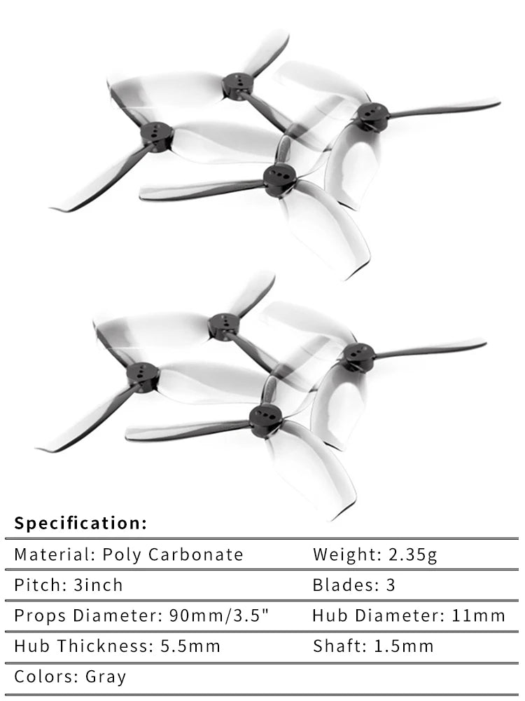 2/4/8/16 Pairs HQ HQProp DT90 Duct-T90MMX3 Propeller 90mm 3-Blade 1.5mm PC Prop For RC FPV Drone Cinelog35 CL35 ProTek35 3.5inch