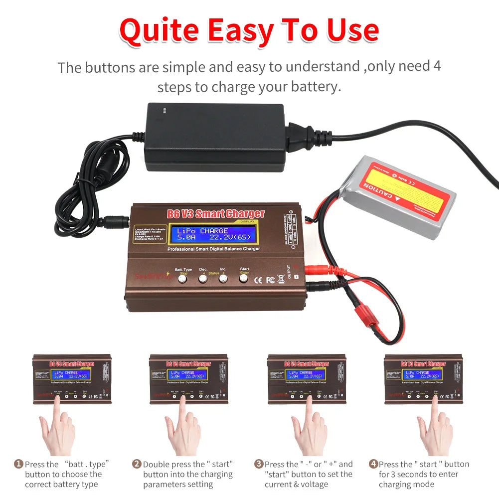 B6 V3 RC Balance Charger | 80W 6A & Power Adapter Options
