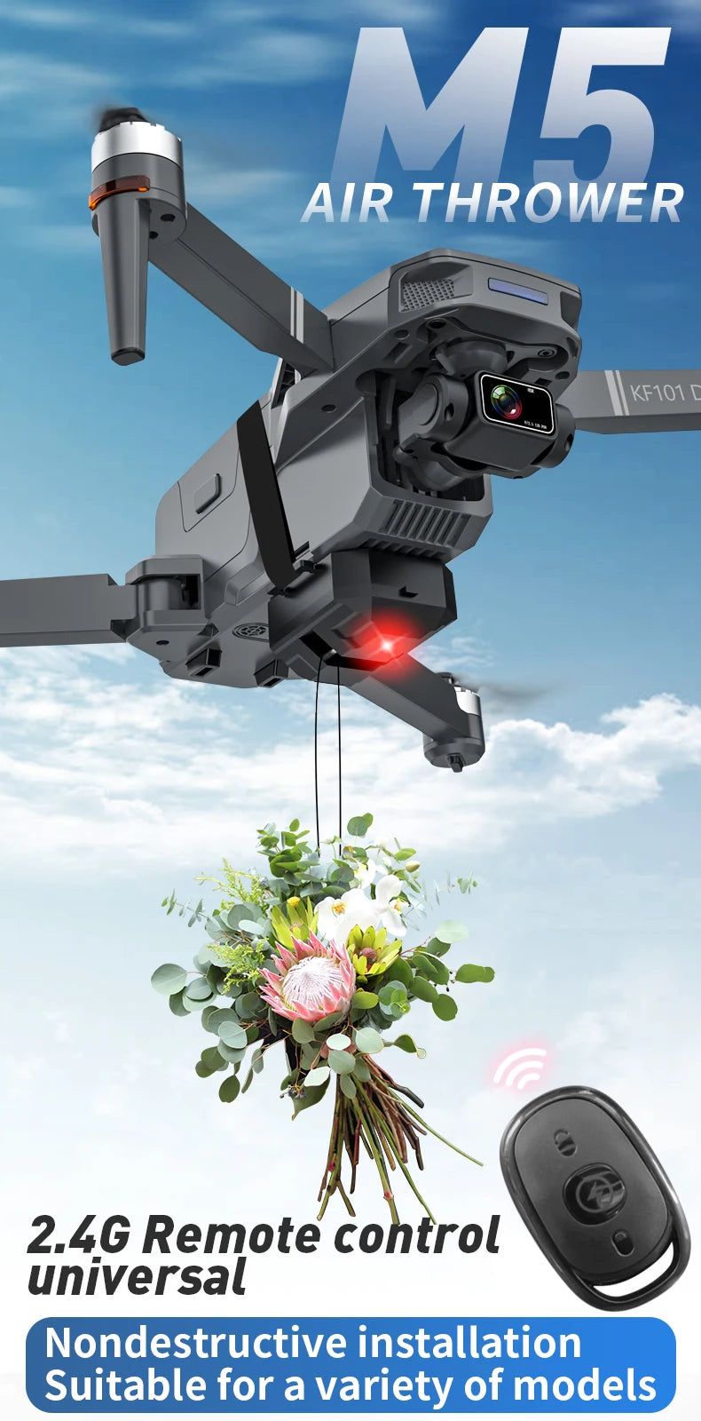 DUTRIEUX Universal Drone Airdrop System — 2.4GHz Remote Release, 750 g Load Capacity