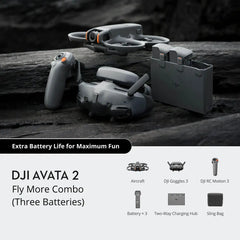 DJI Avata 2 Fly More Combo (3 Battery), 4K FPV Drone, Goggles 3 & Motion Controller, Built-In Propeller Guard