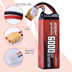 SUNPADOW 4S Rechargeable Lipo Battery 14.8V 6000mAh 70C Soft Pack with XT90 for RC Buggy Truggy Vehicles Car Boat TrucK Tank