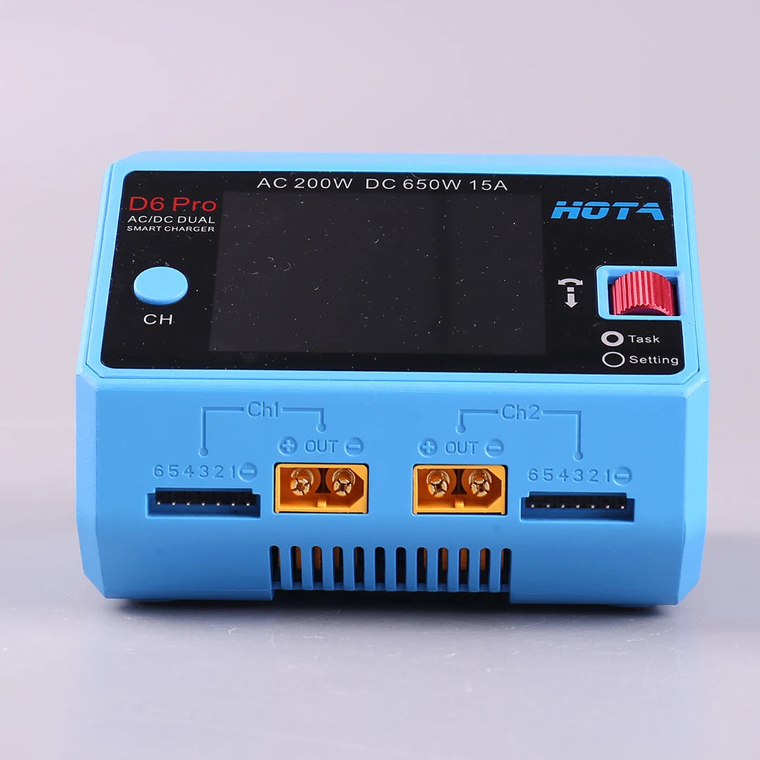HOTA D6 Pro Dual-Channel Smart Charger — AC 200W / DC 650W, 15A×2, 1–6S LiPo/LiHV/LiFe, App Control, Wireless Charging
