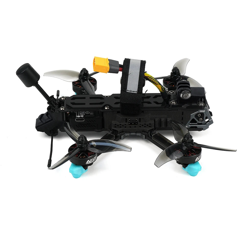 Axisflying MANTA 3.6 Lite, side view showing frame, battery connector and rear antenna