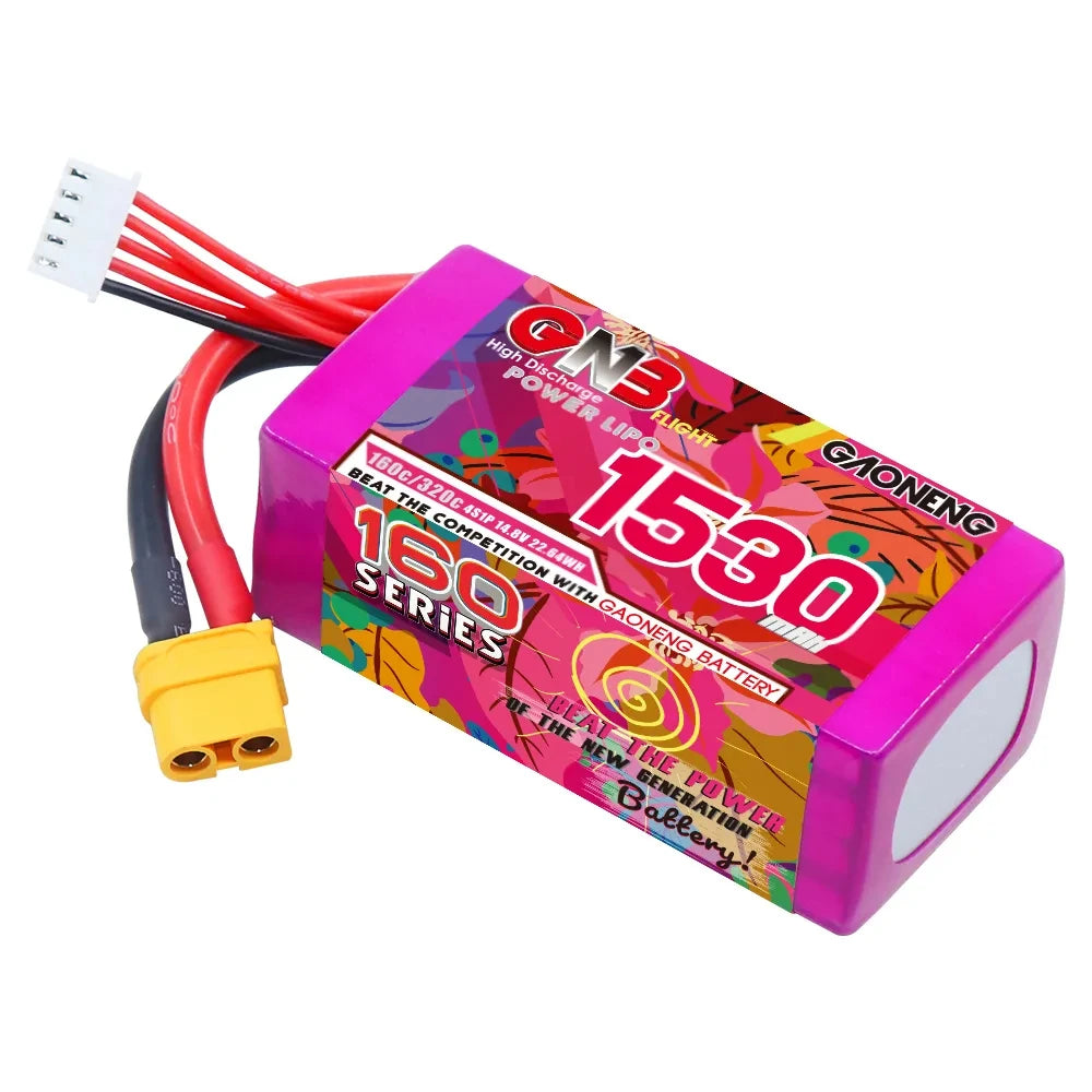 Gaoneng GNB 160C LiPo Battery XT60 — 4S & 6S, 1050-1730mAh for 3-6" FPV Drones
