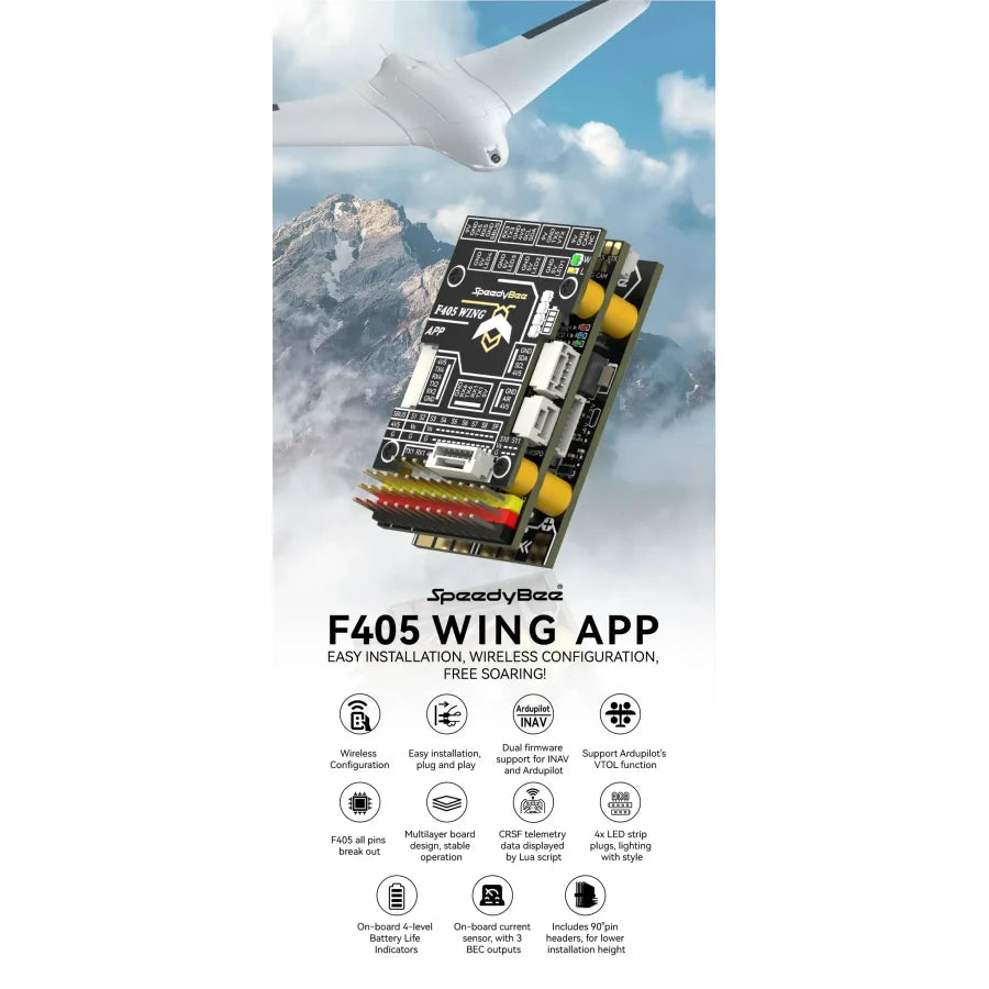 SpeedyBee F405 WING APP FC, Fixed Wing RC Plane Board, Reliable Flight Control, Compact & Easy to Configure