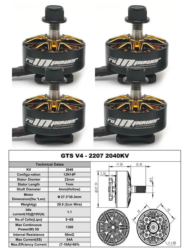 4PCS RCINPOWER GTS V4 2207 FPV Brushless Motor 5-6S 1960KV 2040KV For RC FPV 5inch Freestyle Racing Drone Quadcopter Motor - Thedroneflight