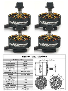 4PCS RCINPOWER GTS V4 2207 FPV Brushless Motor 5-6S 1960KV 2040KV For RC FPV 5inch Freestyle Racing Drone Quadcopter Motor - Thedroneflight