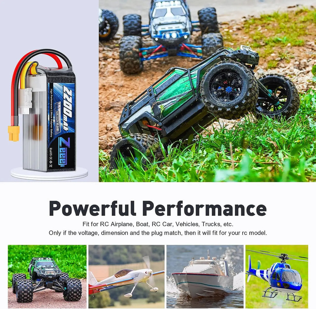 Zeee 6S 2200mAh LiPo Battery 22.2V 120C Softcase XT60 - RC Car Airplane FPV Drone Racing