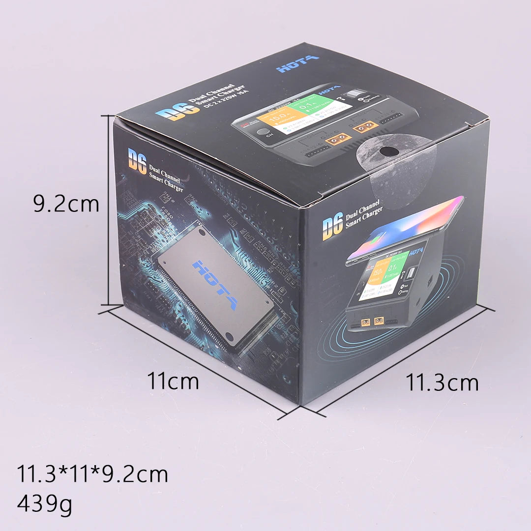 HOTA D6 Pro Dual-Channel Smart Charger — AC 200W / DC 650W, 15A×2, 1–6S LiPo/LiHV/LiFe, App Control, Wireless Charging
