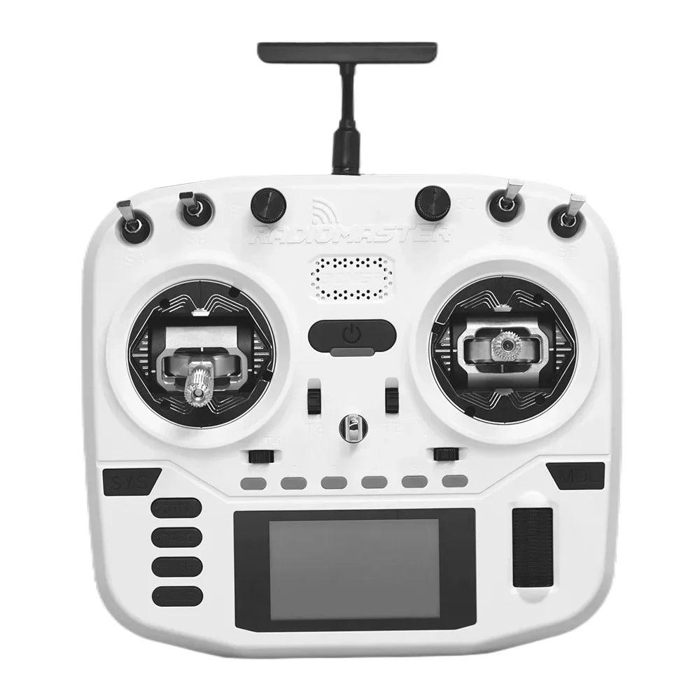 White RadioMaster Boxer Crush transmitter, front view
