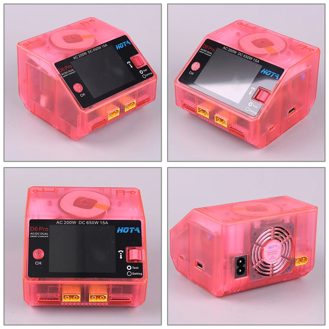 HOTA D6 Pro Dual-Channel Smart Charger — AC 200W / DC 650W, 15A×2, 1–6S LiPo/LiHV/LiFe, App Control, Wireless Charging