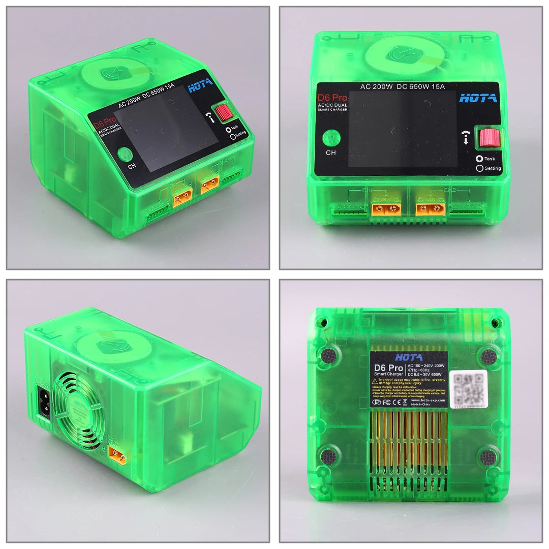HOTA D6 Pro Dual-Channel Smart Charger — AC 200W / DC 650W, 15A×2, 1–6S LiPo/LiHV/LiFe, App Control, Wireless Charging