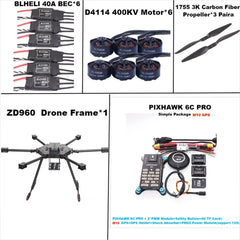 Rctosky ZD960 PIXHAWK 6C PRO M10 Full Carbon Fiber  Hexa-Rotor Frame BLHELI 40A ESC Flight Comtrol Rado Telemetry Set