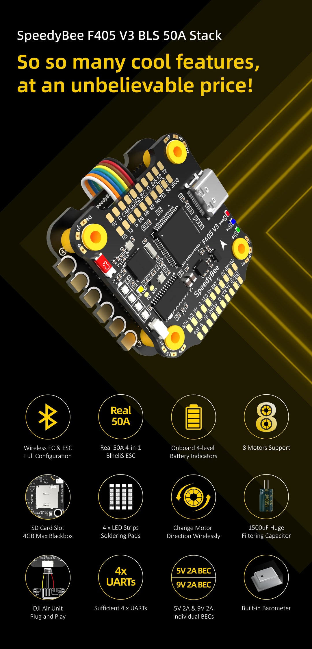 Speedybee F405 V3 50A Stack Fc Ecs Bmi270 30X30 Flight Controller Bls 4-In-1 Esc 3-6S Lipo For Rc Fpv Drone Runcam - Thedroneflight