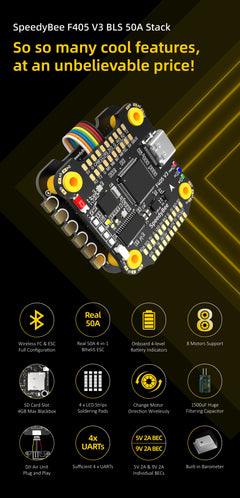 Speedybee F405 V3 50A Stack Fc Ecs Bmi270 30X30 Flight Controller Bls 4-In-1 Esc 3-6S Lipo For Rc Fpv Drone Runcam - Thedroneflight