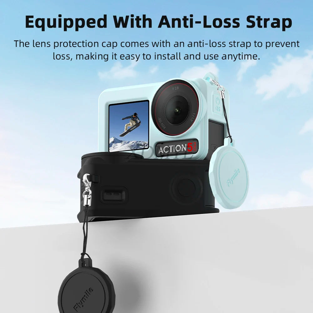 DJI Action 5 Pro/4/3 Silicone Case - Lens Cap Lanyard Protector