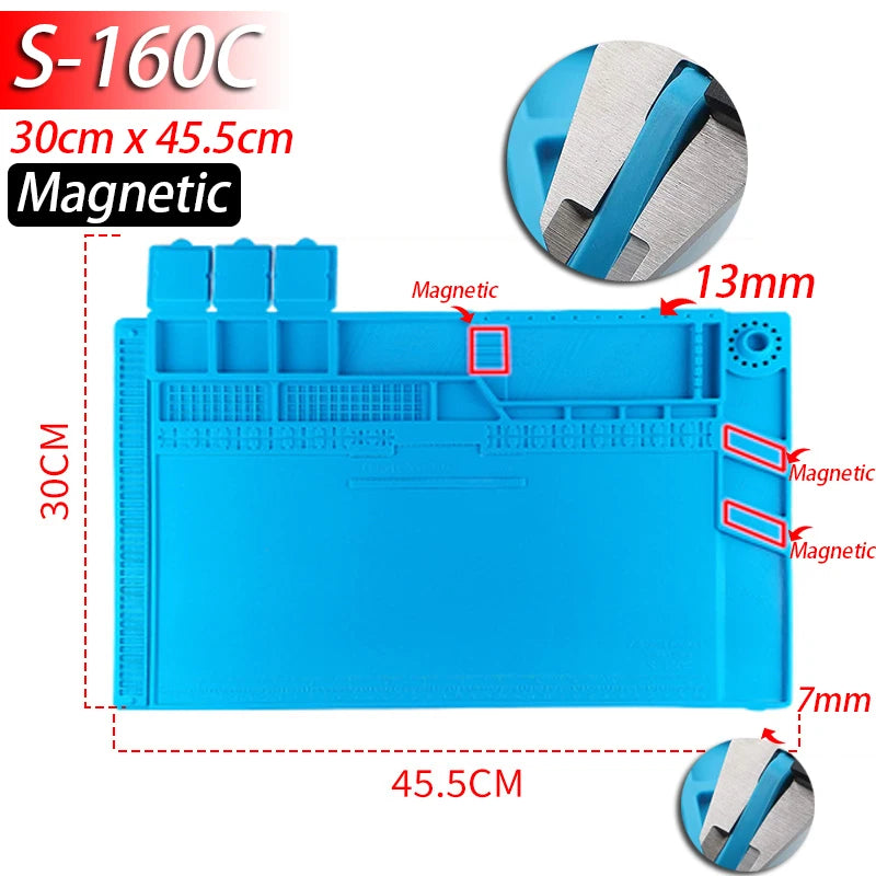 Heat Resistant Soldering Mat - 932°F Silicone Work Mat with Anti-Static & Magnetic Features