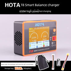 HOTA T8 Smart Balance Charger — 8S LiPo/LiHV/LiFe, 650W, 22A, Magnetic Port, Bilingual Display