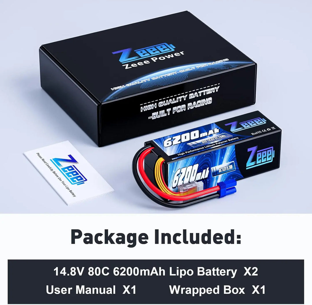 Zeee 4S 6200mAh LiPo Battery 14.8V 80C Hardcase EC5 Plug - RC Car Buggy Truggy Racing