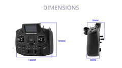 RadioMaster GX12 front and side dimension diagram