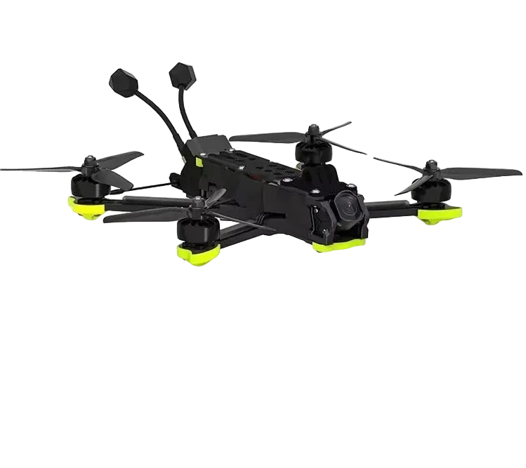 iFlight Nazgul DC5 ECO, low front angle showing camera and extended propellers