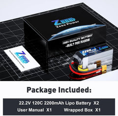 Zeee 6S 2200mAh LiPo Battery 22.2V 120C Softcase XT60 - RC Car Airplane FPV Drone Racing