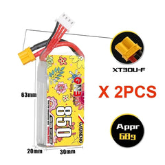 GNB GAONENG 850mAh 120C LiHV Battery — 2S 7.6V / 3S 11.4V / 4S 15.2V / 6S 22.8V, XT30 / XT60, FPV Drone