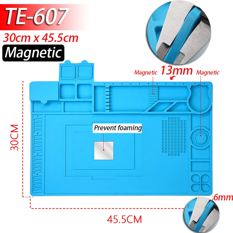 Heat Resistant Soldering Mat - 932°F Silicone Work Mat with Anti-Static & Magnetic Features