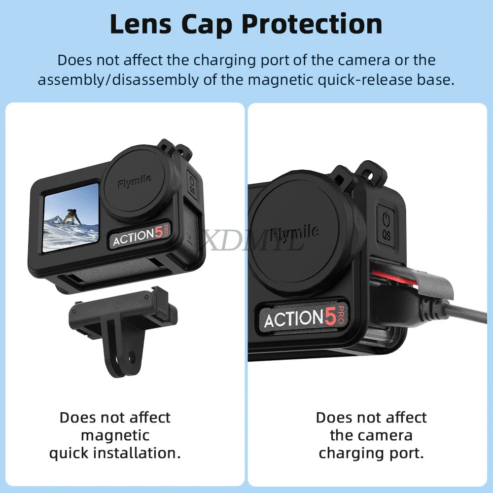 DJI Action 5 Pro/4/3 Silicone Case - Lens Cap Lanyard Protector