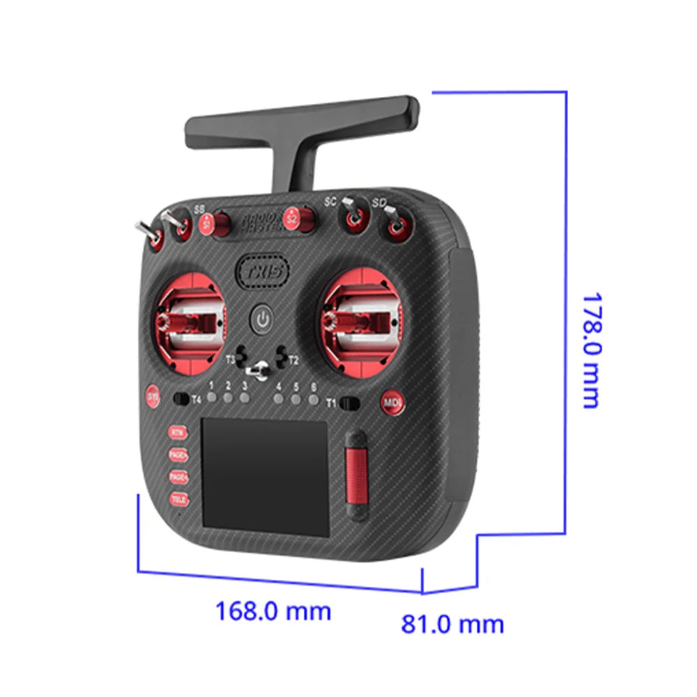 RadioMaster TX15 MAX dimension diagram: 168mm wide, 178mm high and 81mm deep