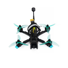 Axisflying MANTA 3.6 Lite, elevated front view with turquoise propellers and motor guards
