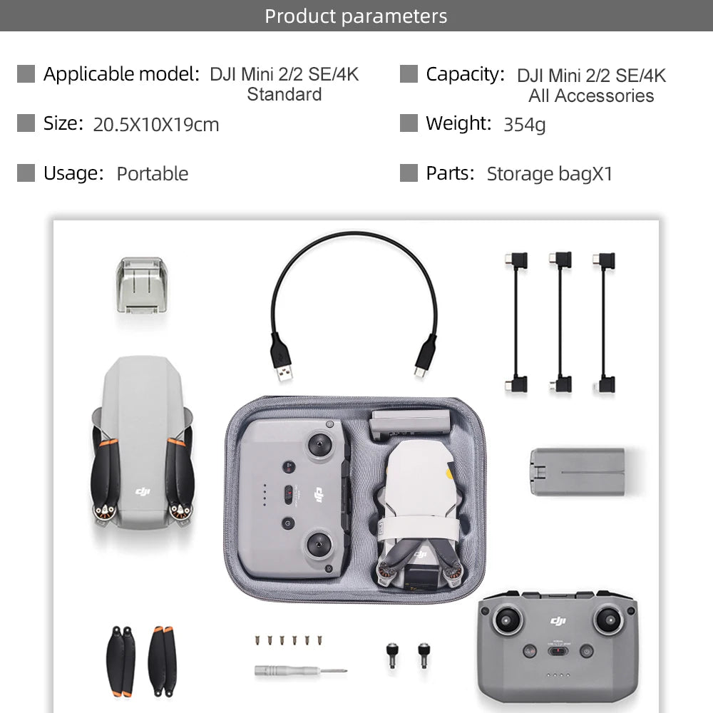 New Carrying Case Protective Sotrage Bag Waterproof Suitcase for DJI Mini 2/2SE/4K Drone Remote Battery Accessories