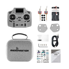 RadioMaster GX12 Crush with carrying case, USB cable, spare parts and printed materials
