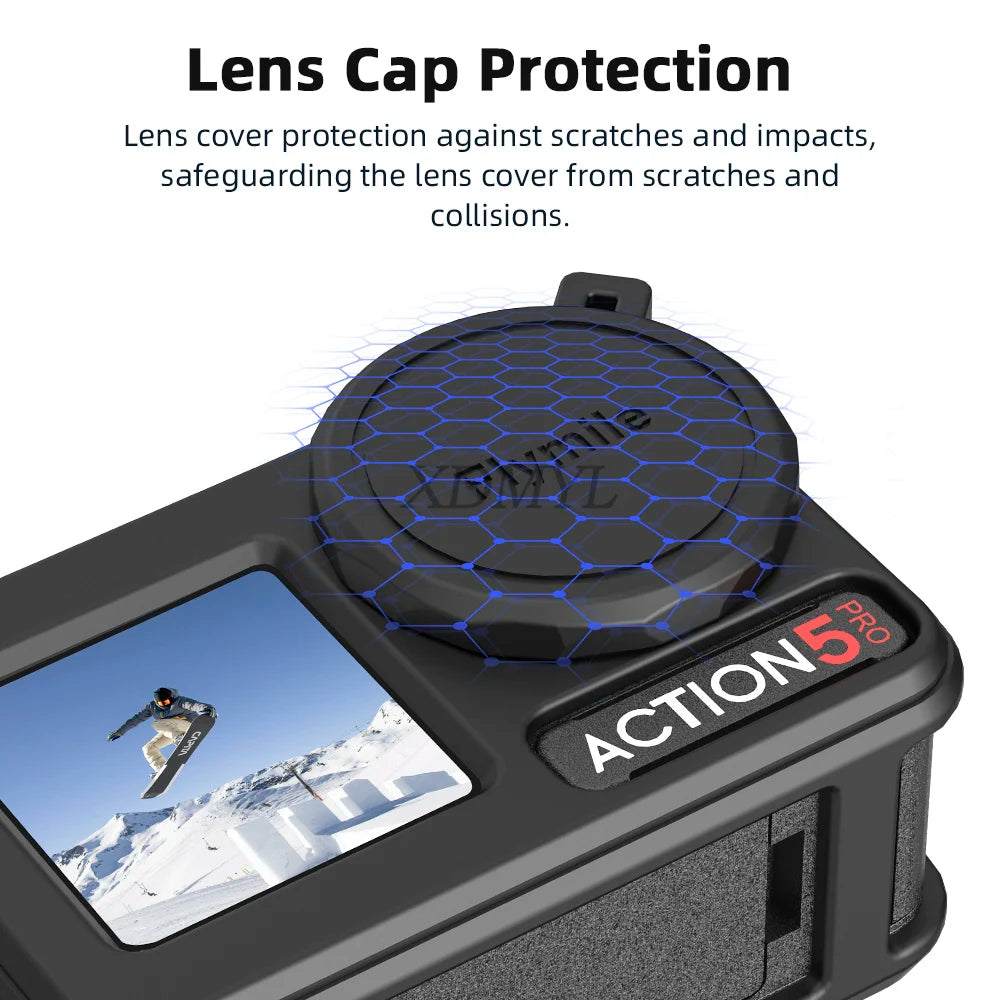 DJI Action 5 Pro/4/3 Silicone Case - Lens Cap Lanyard Protector