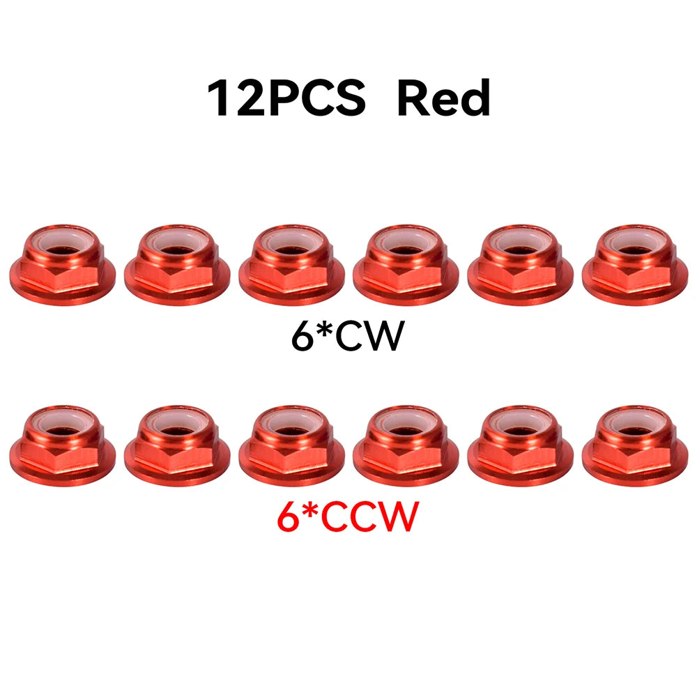 12pcs M5 Motor Screw Nuts Aluminum Alloy CW CCW Flange Nylon Insert Self-Locking Lock Nuts for RC FPV Racing Drone - Thedroneflight