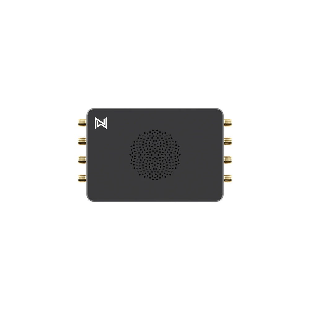 Walksnail Avatar Repeater, top view showing fan grille and side antenna connectors