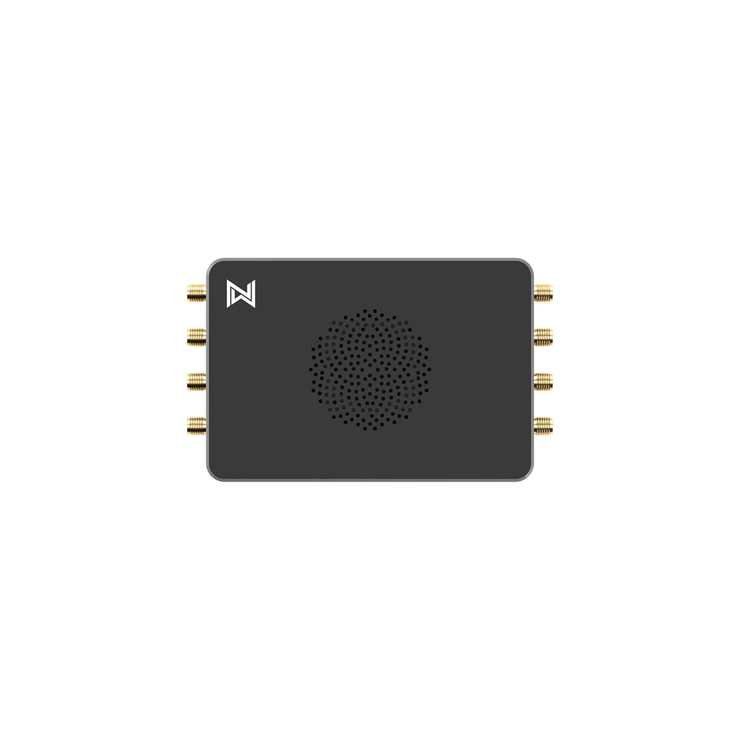 Walksnail Avatar Repeater, top view showing fan grille and side antenna connectors