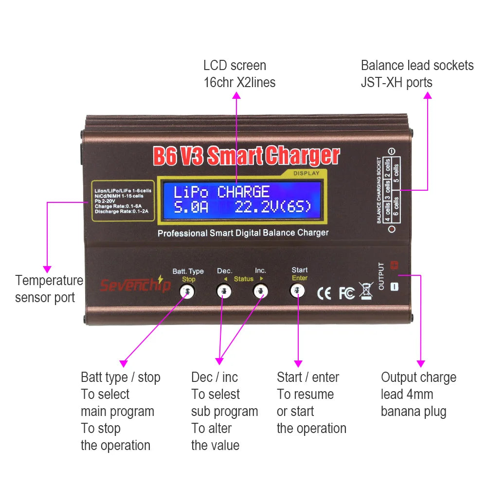 B6 V3 RC Balance Charger | 80W 6A & Power Adapter Options