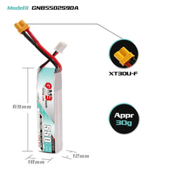 Gaoneng GNB 550mAh 2S 7.4V 90C Slender LiPo Battery XT30 — 1-6 Pack for Micro FPV