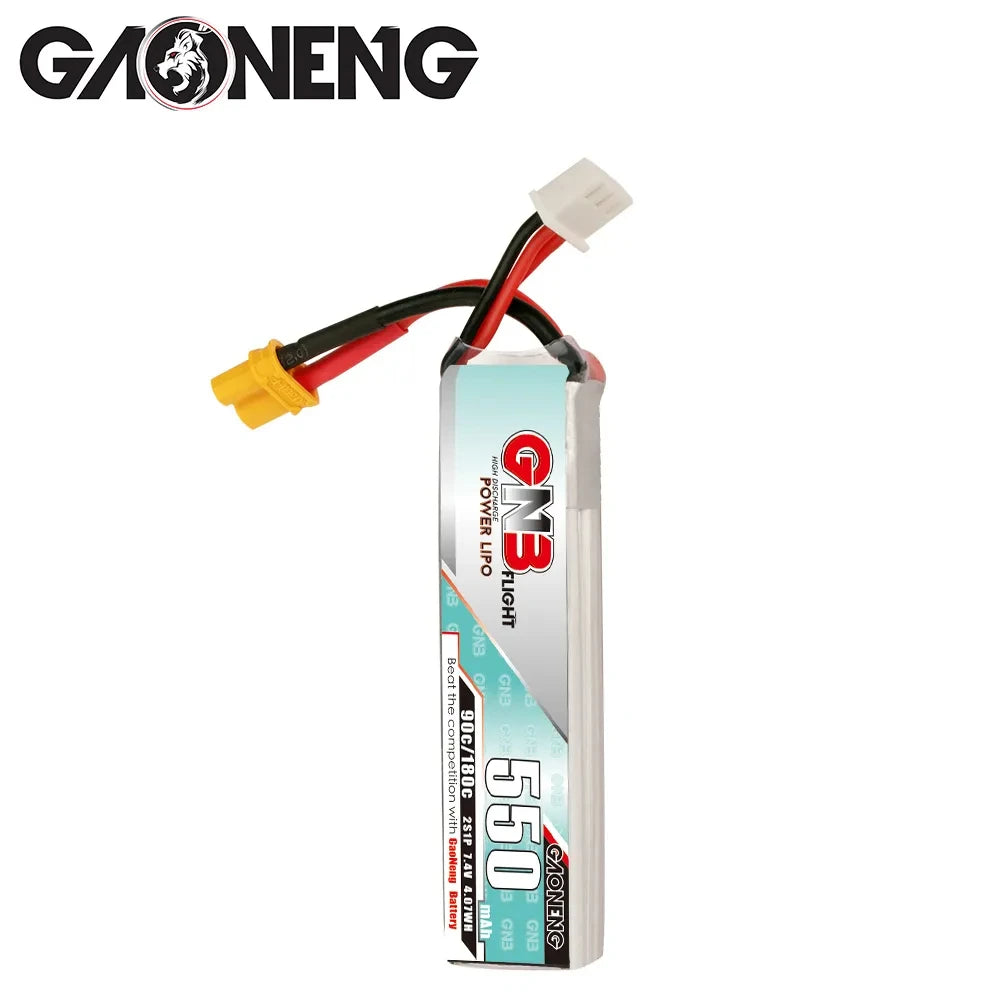 Gaoneng GNB 550mAh 2S 7.4V 90C Slender LiPo Battery XT30 — 1-6 Pack for Micro FPV