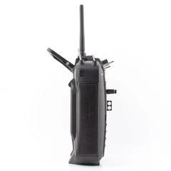 Black RadioMaster TX16S MKII MAX transmitter, side view