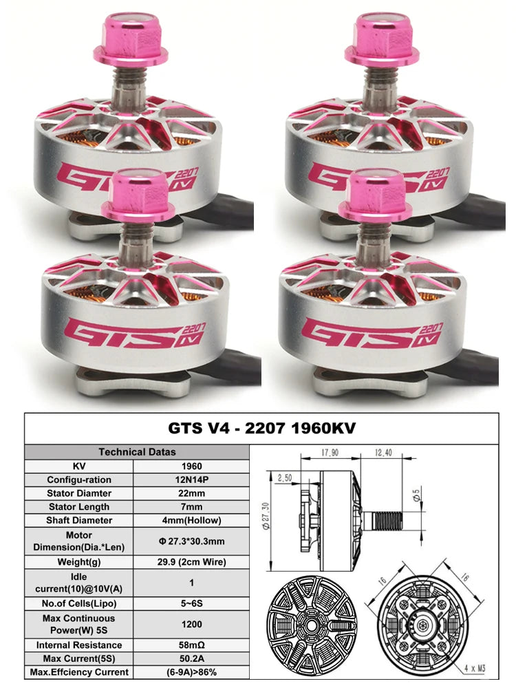 4PCS RCINPOWER GTS V4 2207 FPV Brushless Motor 5-6S 1960KV 2040KV For RC FPV 5inch Freestyle Racing Drone Quadcopter Motor - Thedroneflight