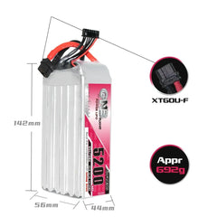 GAONENG GNB 5200mAh 6S1P 22.8V 65C Lipo Battery For X8 FPV 10inch Xclass FPV Drone 1/7 1/8 Scale Vehicles RC Car Boat UAV - Thedroneflight
