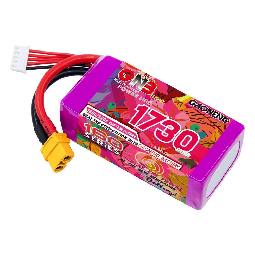 Gaoneng GNB 160C LiPo Battery XT60 — 4S & 6S, 1050-1730mAh for 3-6" FPV Drones