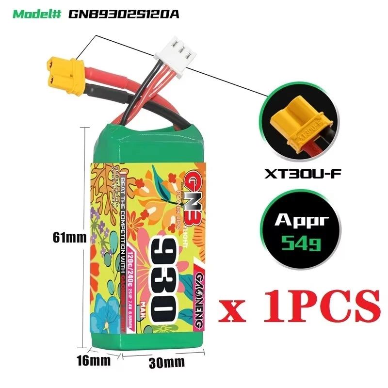 Gaoneng GNB 930mAh 120C/240C LiPo Battery XT30 — 2S / 3S / 4S / 6S for FPV Racing Drones