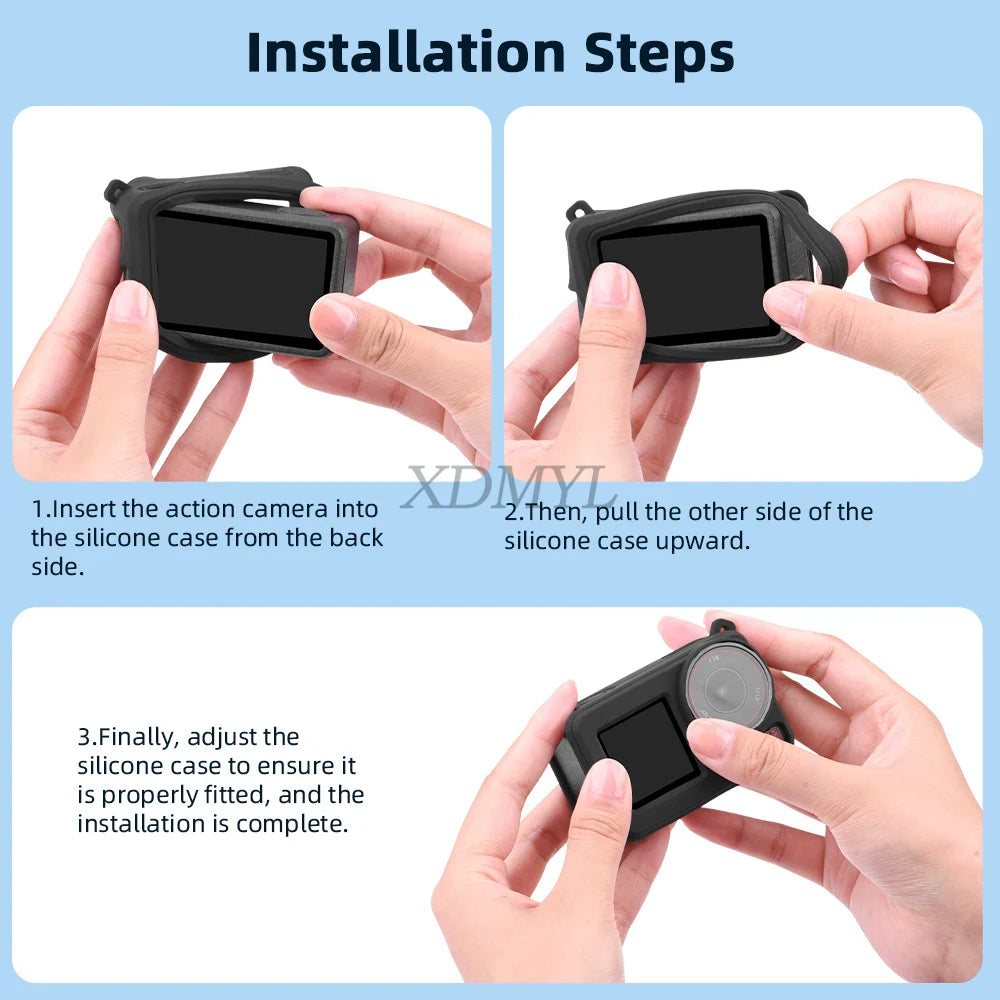 DJI Action 5 Pro/4/3 Silicone Case - Lens Cap Lanyard Protector