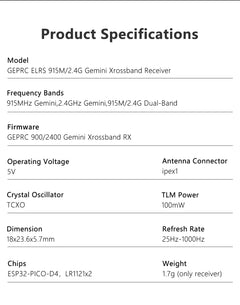 GEPRC ELRS 915MHz/2.4GHz Gemini Xrossband Receiver