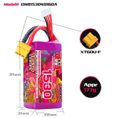 Gaoneng GNB 160C LiPo Battery XT60 — 4S & 6S, 1050-1730mAh for 3-6" FPV Drones