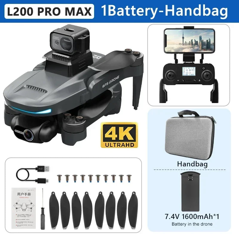 L200 PRO MAX Drone: 4K HD Camera, 2-Axis Gimbal, 360° Obstacle Avoidance, GPS, 5G Wi-Fi, Brushless Motor, 25-Min Flight Time, FPV Quadcopter - Thedroneflight